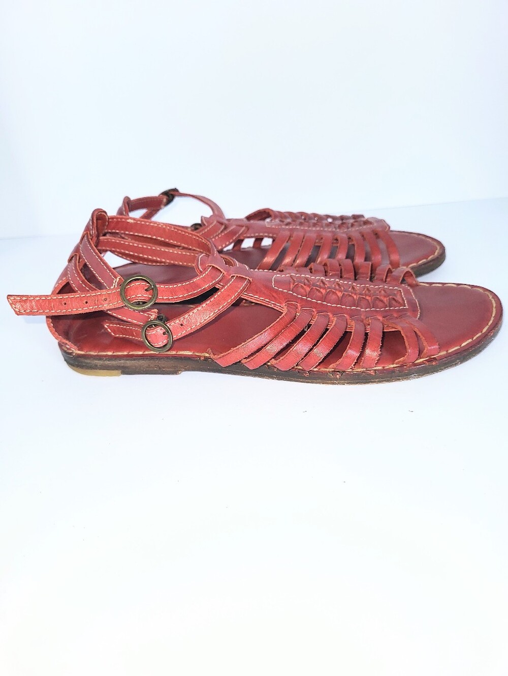 Frye Kayla Huarache Sandals Caged Gladiator Genuine Leather Oxblood Red Size 8.5 - Picture 9 of 16